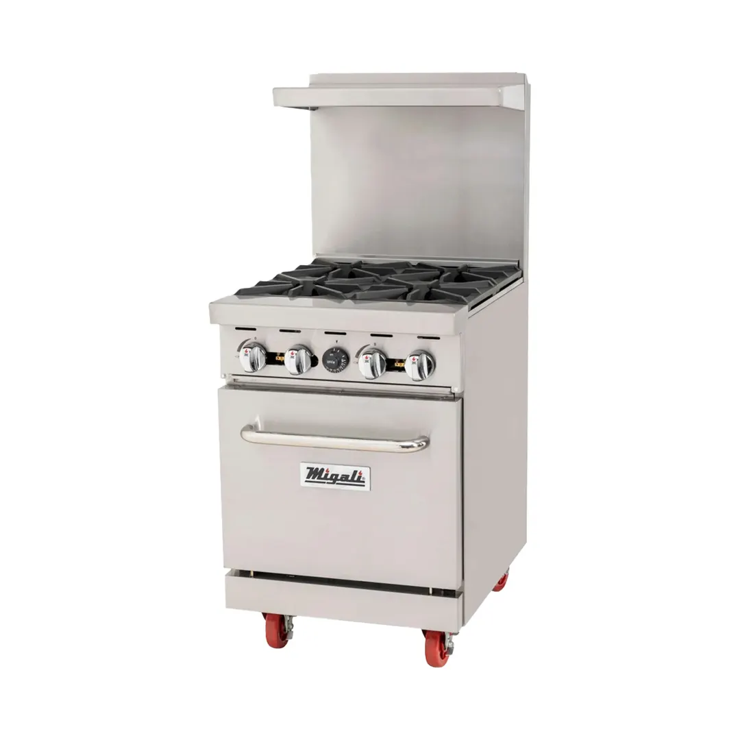 Migali C-RO4B-LP 24" LP Gas Restaurant Range w/ (4) Open Burners, Standard Oven, 116.000 BTU 