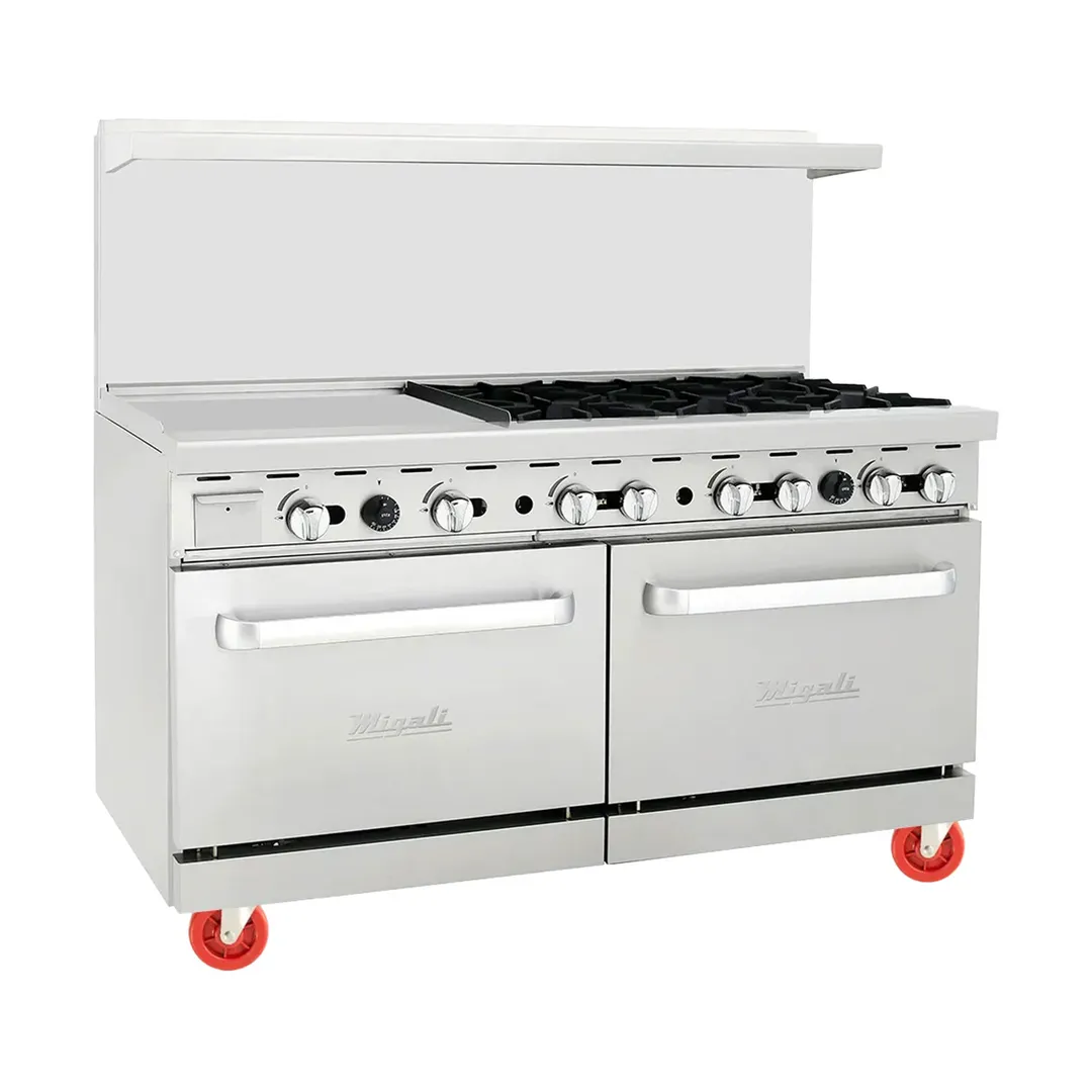 Migali C-RO6B-24GL-LP 6 Burners 60" LP Gas Range, 24" Griddle, 2 Standard Ovens, 240.000 BTU