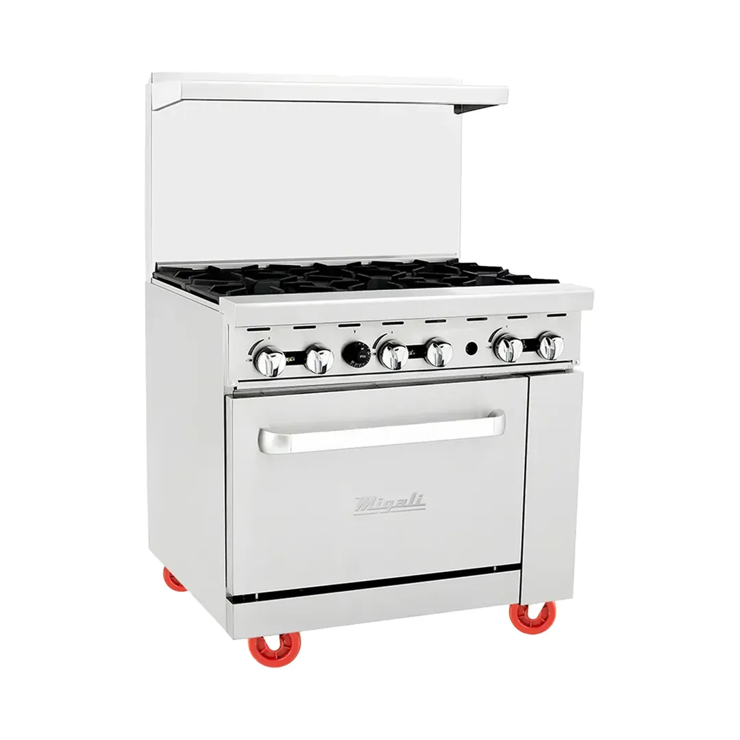 Migali C-RO6B-NG 6 Burner 36"  Natural Gas Restaurant Range  w/ Standard Oven, 177.000 BTU