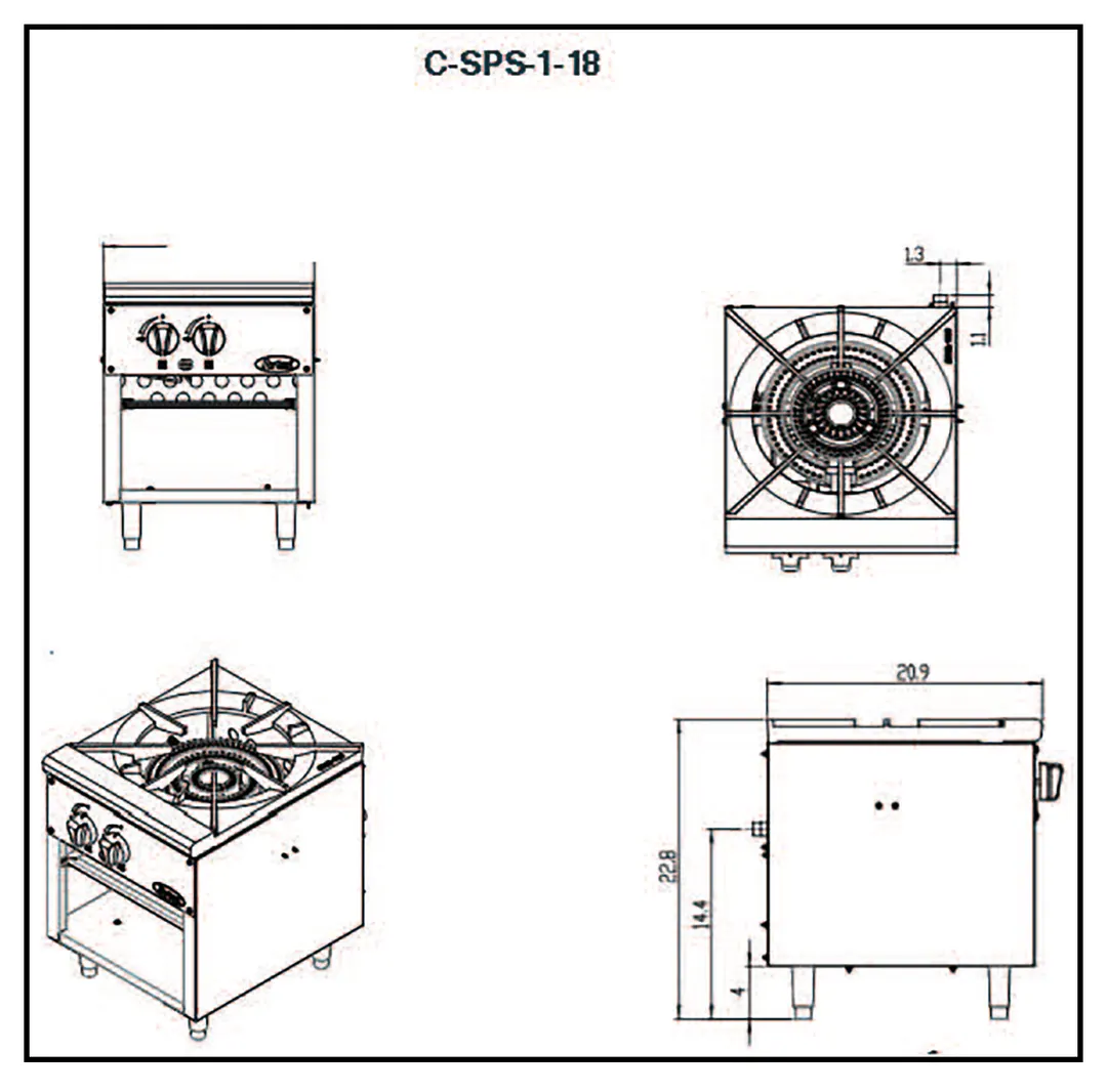 Migali C-SPS-1-18 18" Natural Gas Stock Pot Range w/ (1) Two Ring Burner, 80.000 BTU