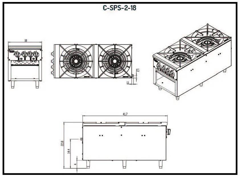 Migali C-SPS-2-18 18" Natural Gas Stock Pot Range w/ (2) Two Ring Burners, Front to Back Design