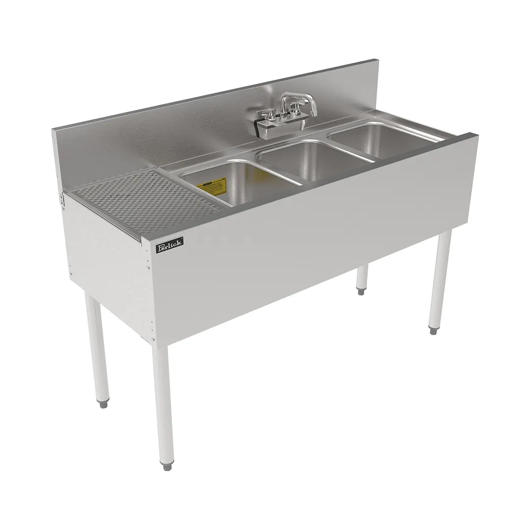 Perlick TS48M3-DBL Underbar Sink Units, 3 Compartment with Left Drainboard