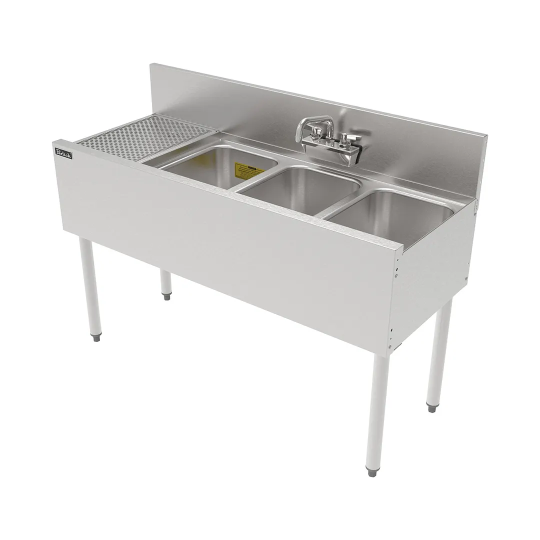 Perlick TS48M3-DBL Underbar Sink Units, 3 Compartment with Left Drainboard