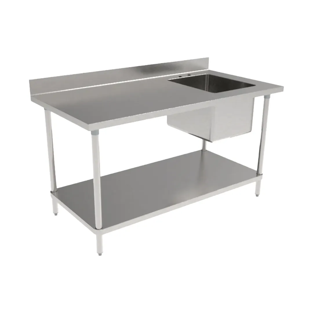 GSW USA WT-PS3048R 48" Prep Table Sink Unit, Bowl on Right with Faucet - 16 Gauge