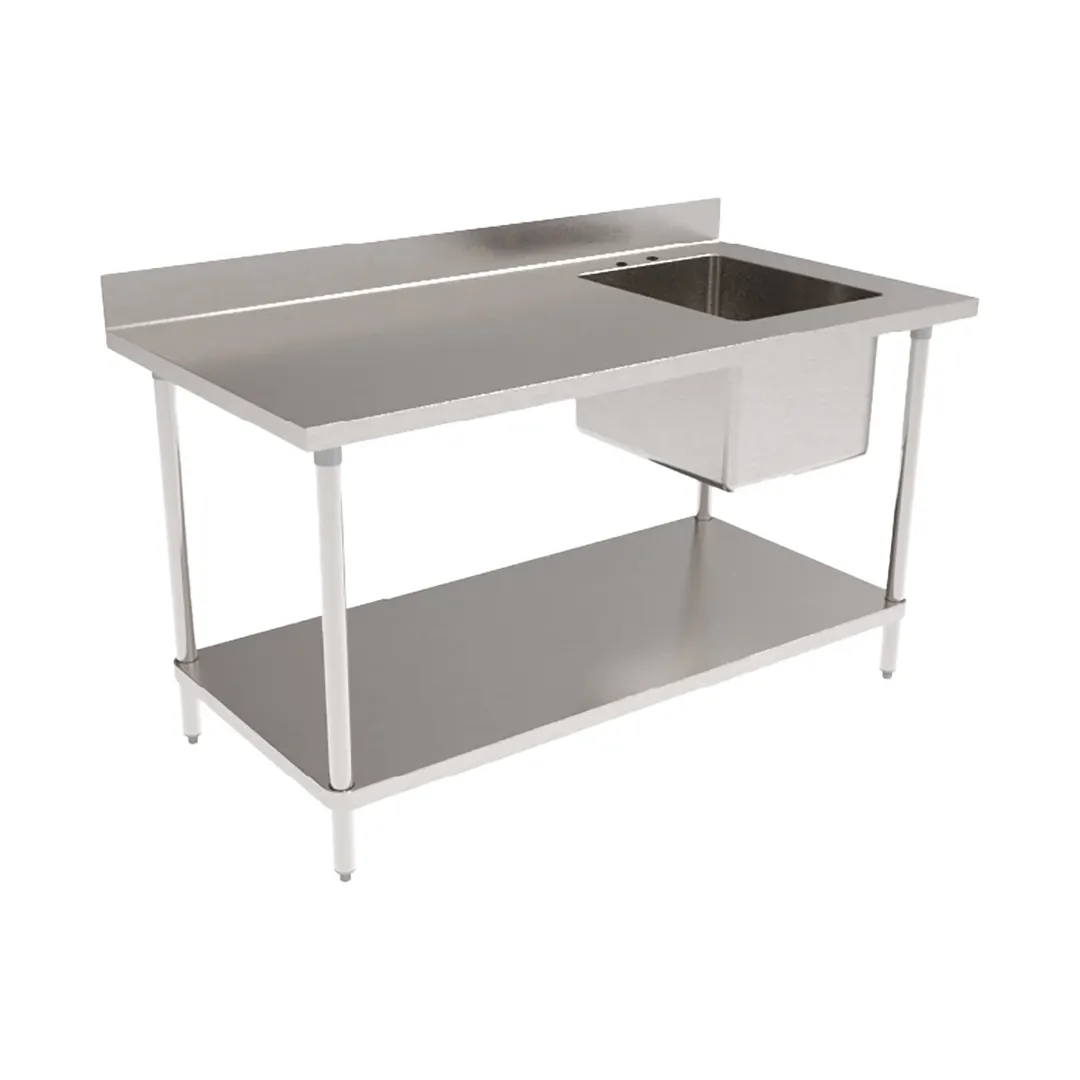 GSW USA WT-PS3060R 60" Prep Table Sink Unit, Bowl on Right with Faucet - 16 Gauge