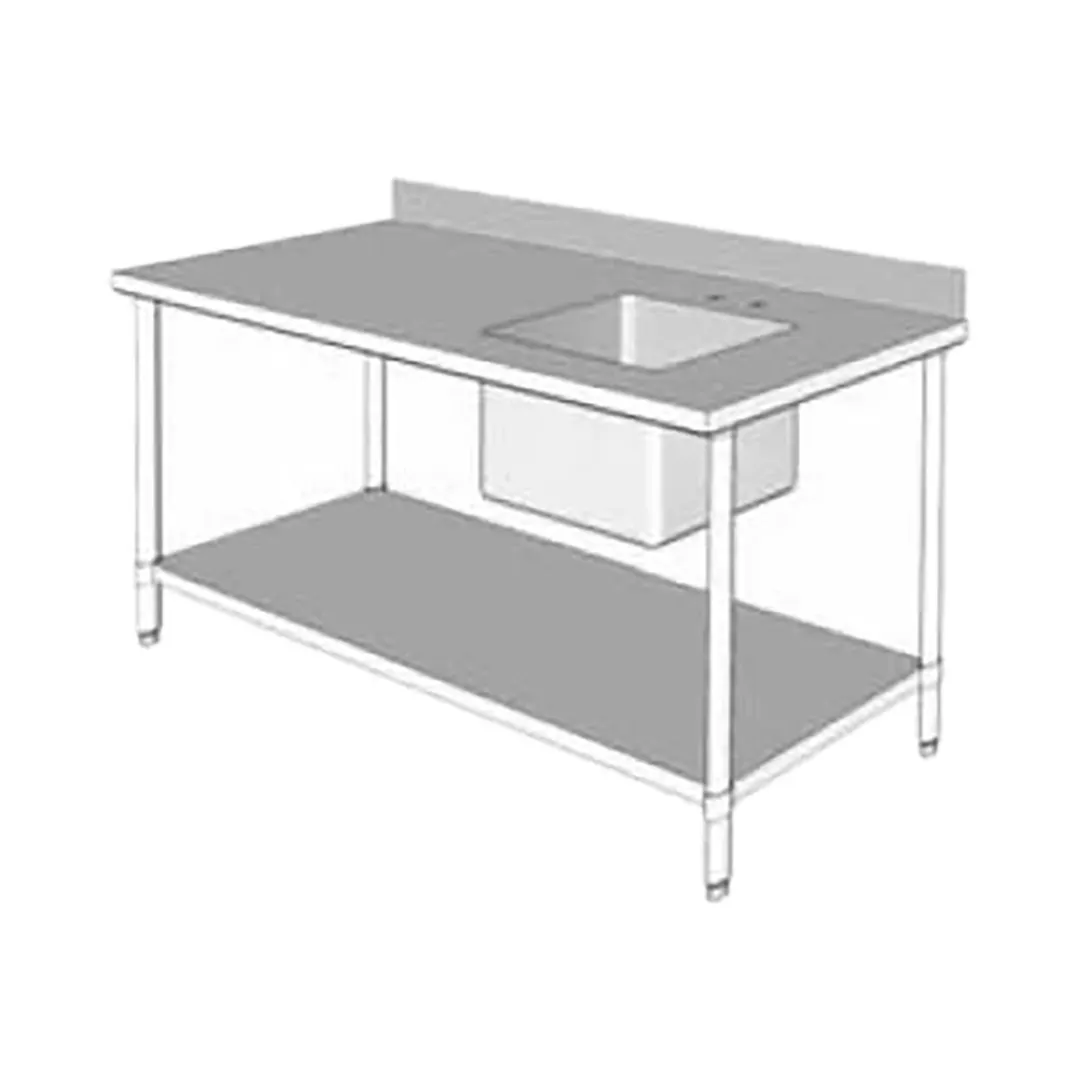 GSW USA WT-PS3060R 60" Prep Table Sink Unit, Bowl on Right with Faucet - 16 Gauge