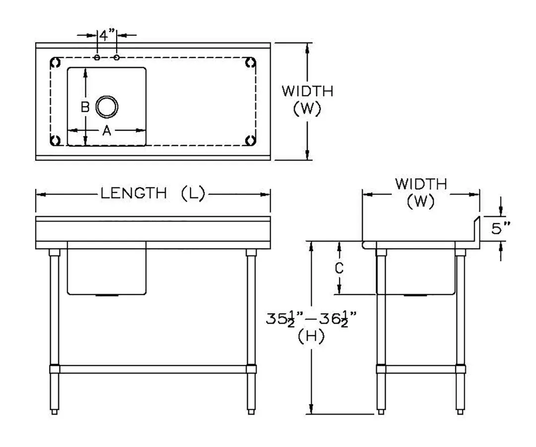 Sapphire Manufacturing SMTPS-2448L 48" Work Table with Prep Sink, Bowl On Left - 16 Gauge