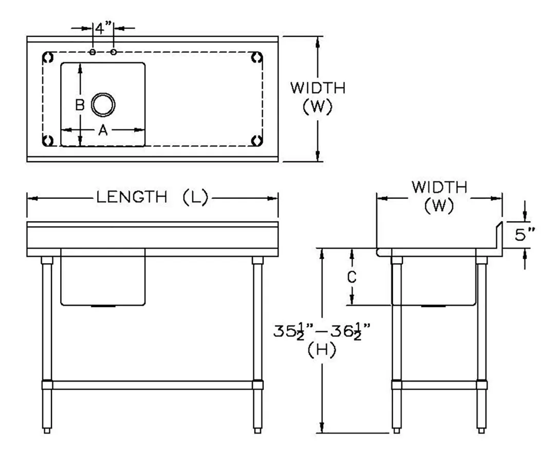 Sapphire Manufacturing SMTPS-2472L 72" Work Table with Prep Sink, Bowl On Left - 16 Gauge