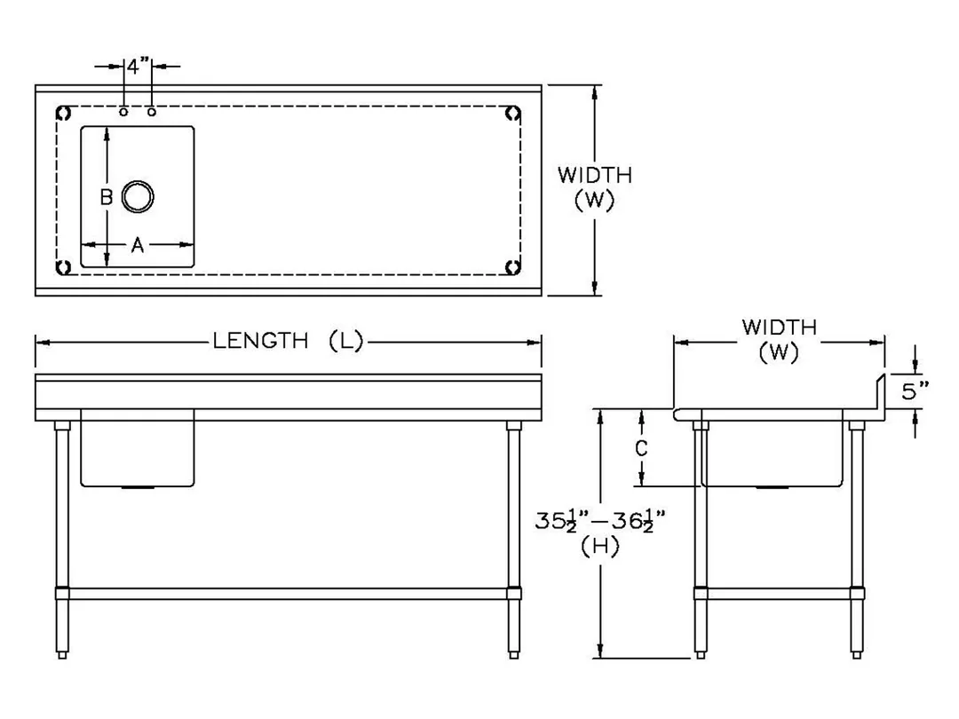 Sapphire Manufacturing SMTPS-3048L 48" Work Table with Prep Sink, Bowl On Left - 16 Gauge