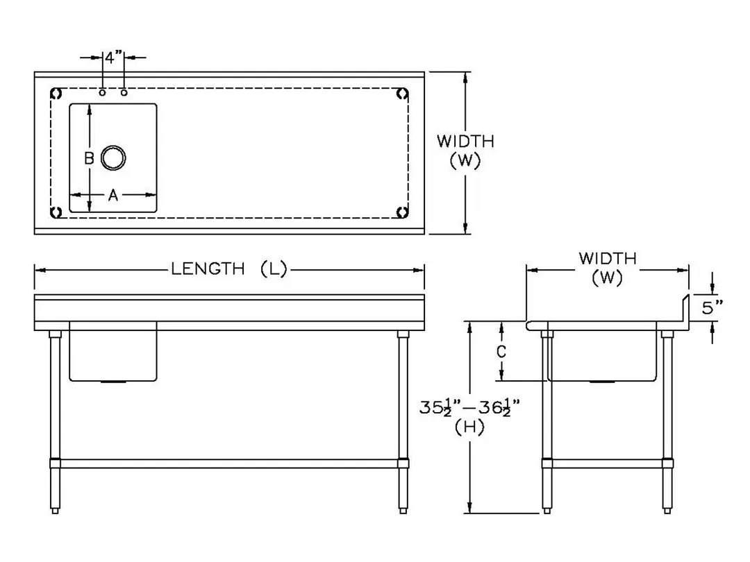 Sapphire Manufacturing SMTPS-3060L 60" Work Table with Prep Sink, Bowl On Left - 16 Gauge