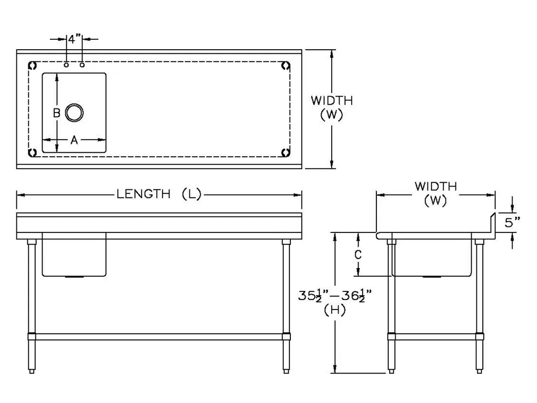 Sapphire Manufacturing SMTPS-3072L 72" Work Table with Prep Sink, Bowl On Left - 16 Gauge