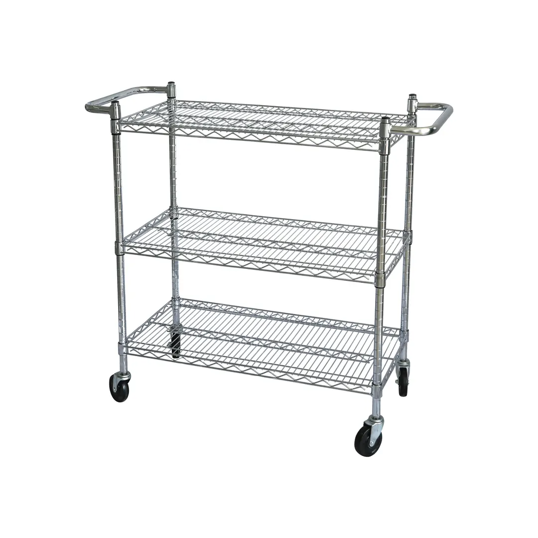 CACChina ACCW-1836S 3‑Tier Utility Cart, 36"L x 18"W x 42"H, Chrome Plated Steel, NSF‑KD, 3 Shelves