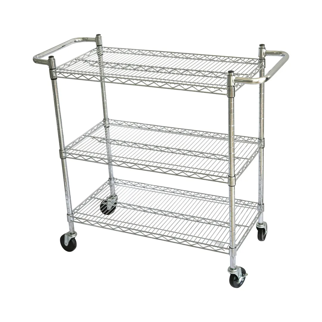 CAC China ACCW-2448S Utility Cart, 48"L x 24"W x 42"H, 3-Tier Chrome Plated Steel, NSF KD Certified