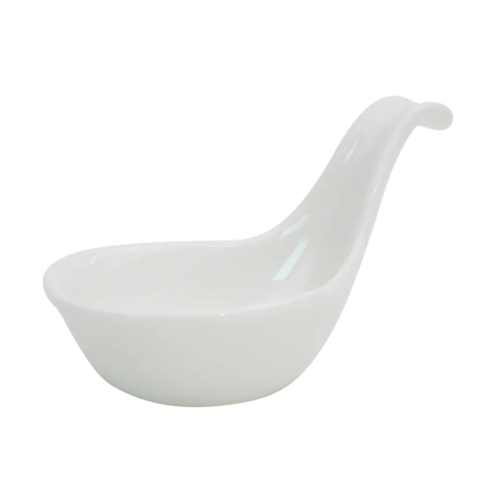 CAC China BH-104 Mini Dish, 4" L x 2-1/4" W x 2-1/4" H, 1 Oz., Porcelain, Handle - Dozen
