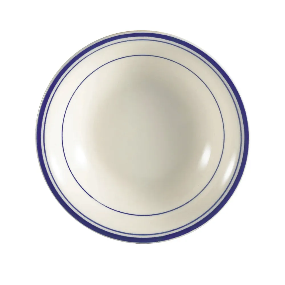 CACChina BLU-32 - Blue Line Fruit Dish, 4" Dia., 3 oz., Ceramic, Blue Band/White, 1 Dozen