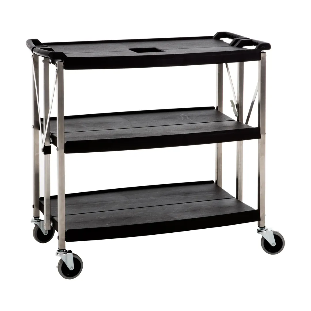 CAC China BTCF-39S Util Cart, 39L x 20-3/4W x 36H, 3-Tier, 350 lbs, Blk Plast/Stainless, Braked Casters