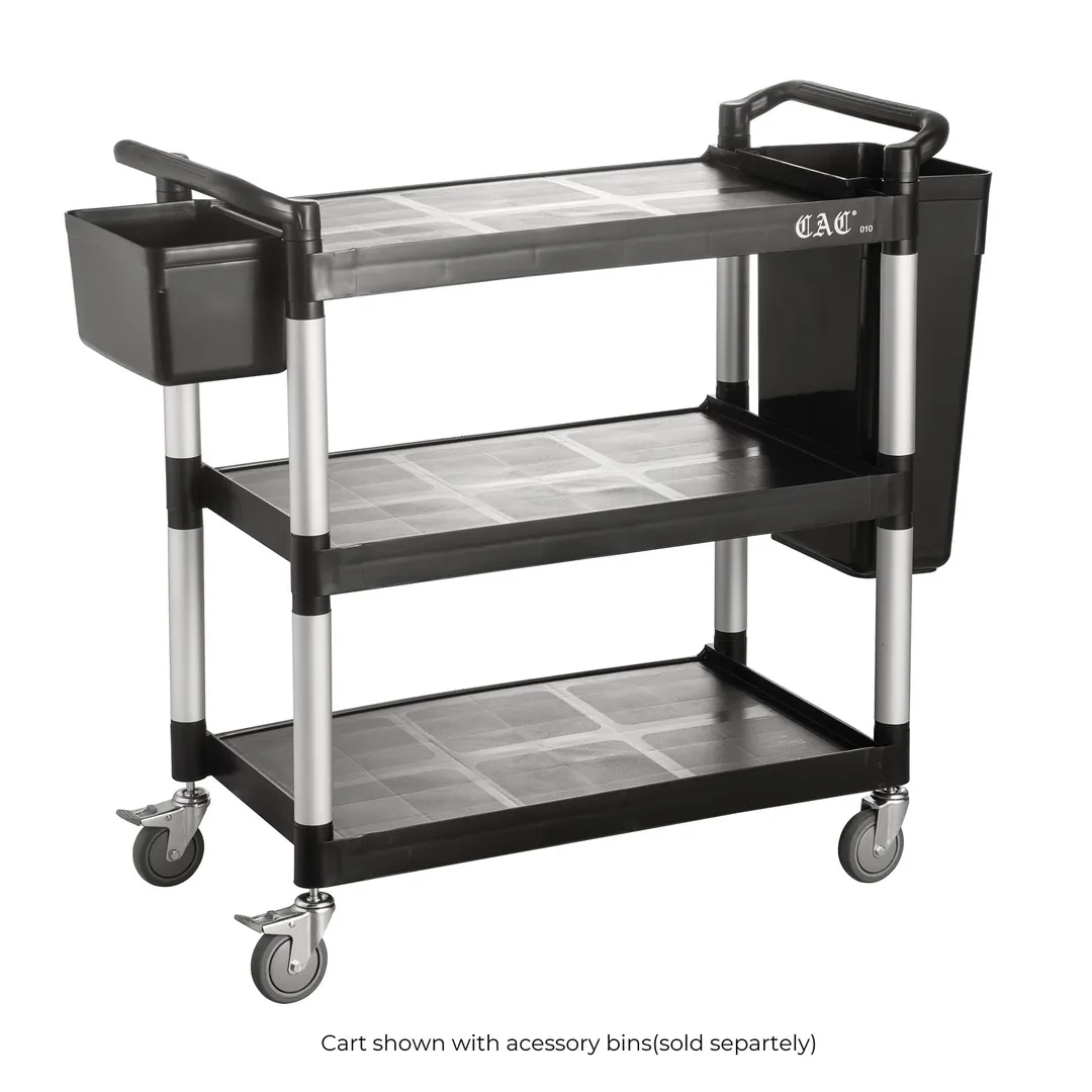 CACChina BTUC-19BK Utility Cart, 40-1/8" L x 19-3/4" W x 37-3/4" H, 3 Shelf, 400 lbs, Polypropylene, Black