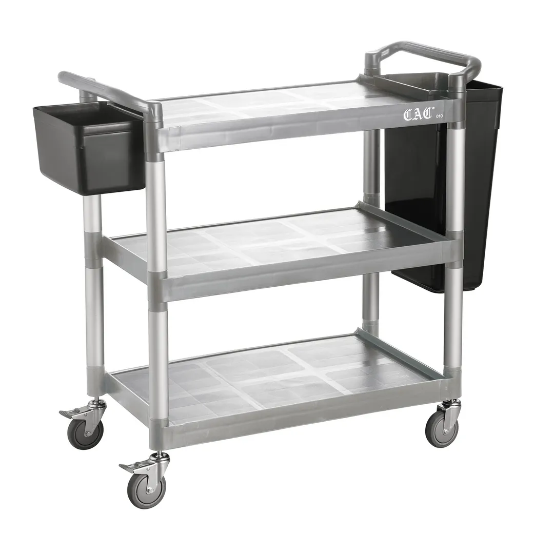 CACChina BTUC-19GY 3-Tier Utility Cart 40-1/8"L x 19-3/4"W x 37-3/4"H 400 lbs Polypropylene Black BPA‑Free