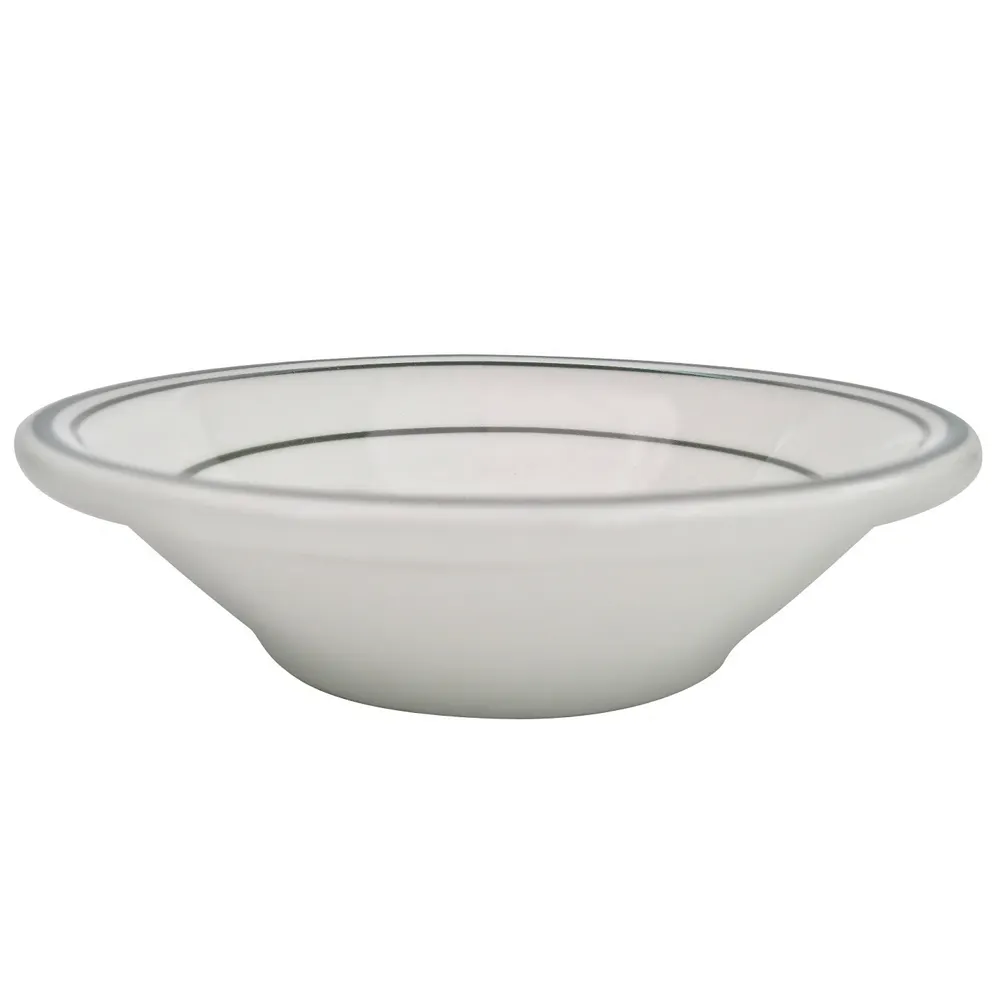 CAC China GS-32 Greenbrier Fruit Dish 4" Round, 3 oz, Green Band/American White Ceramic - Dozen