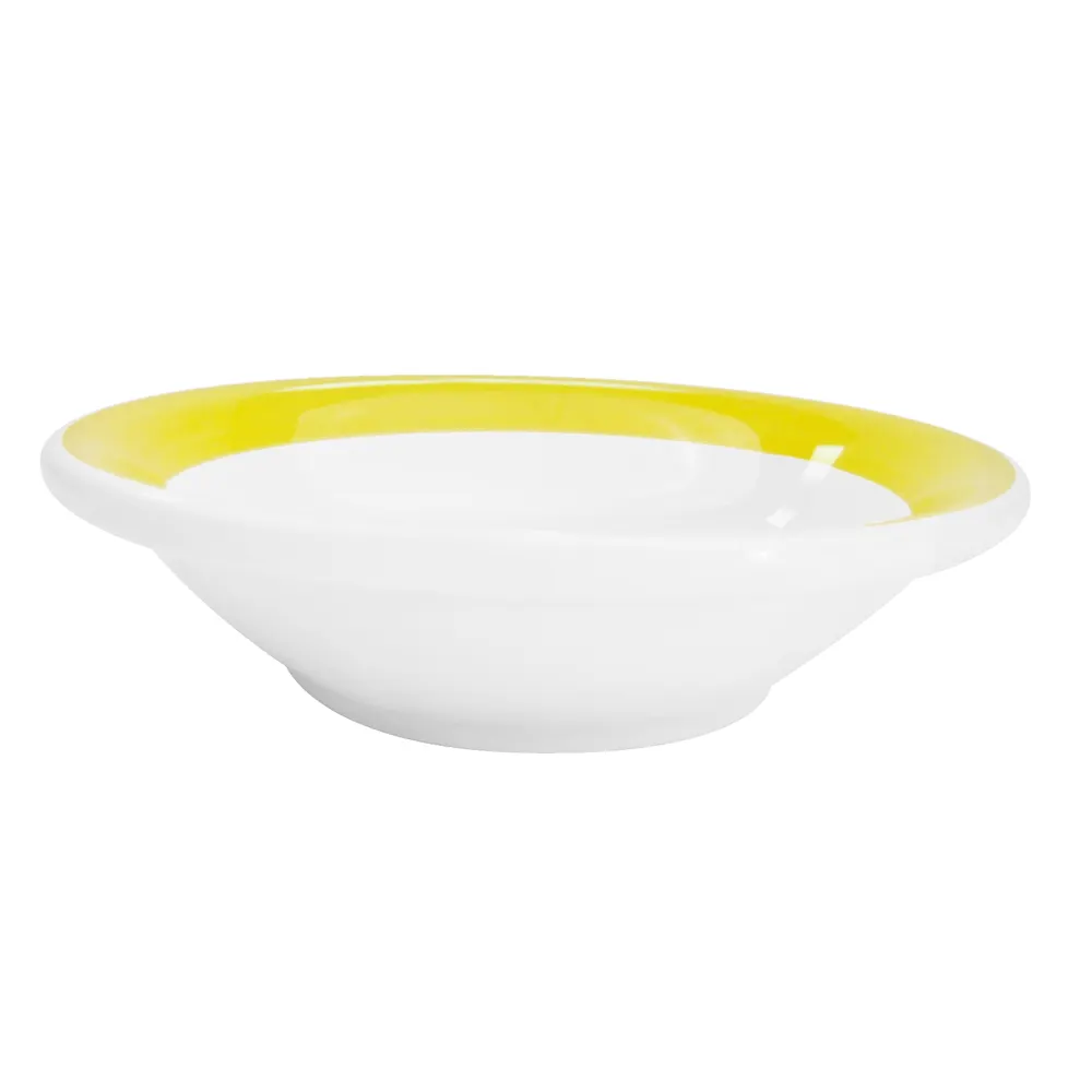 CAC China R-11-Y Rainbow Fruit Dish, 4-3/4oz, 4-3/4" Dia, 1" H, Round Yellow Ceramic - Dozen