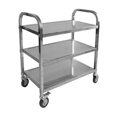 CAC China UCSS-34 3‑Tier Cart, 30.5" x 17.5" x 37" Stainless Steel, 4 Non‑Marking Casters 2 Braked, Set