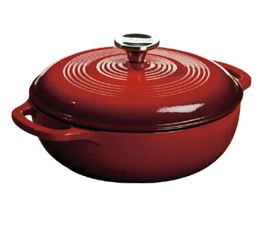 Lodge EC3D43 Dutch Oven - 3 Qt, 10-7/10" Dia x 4-5/8" H, Red Cast Iron, Induction, 500°F