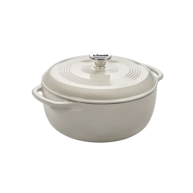 Lodge EC6D13 Dutch Oven, 6‑Qt 11‑3/5" Dia x 6" H, Enameled Cast Iron, White, Induction Ready
