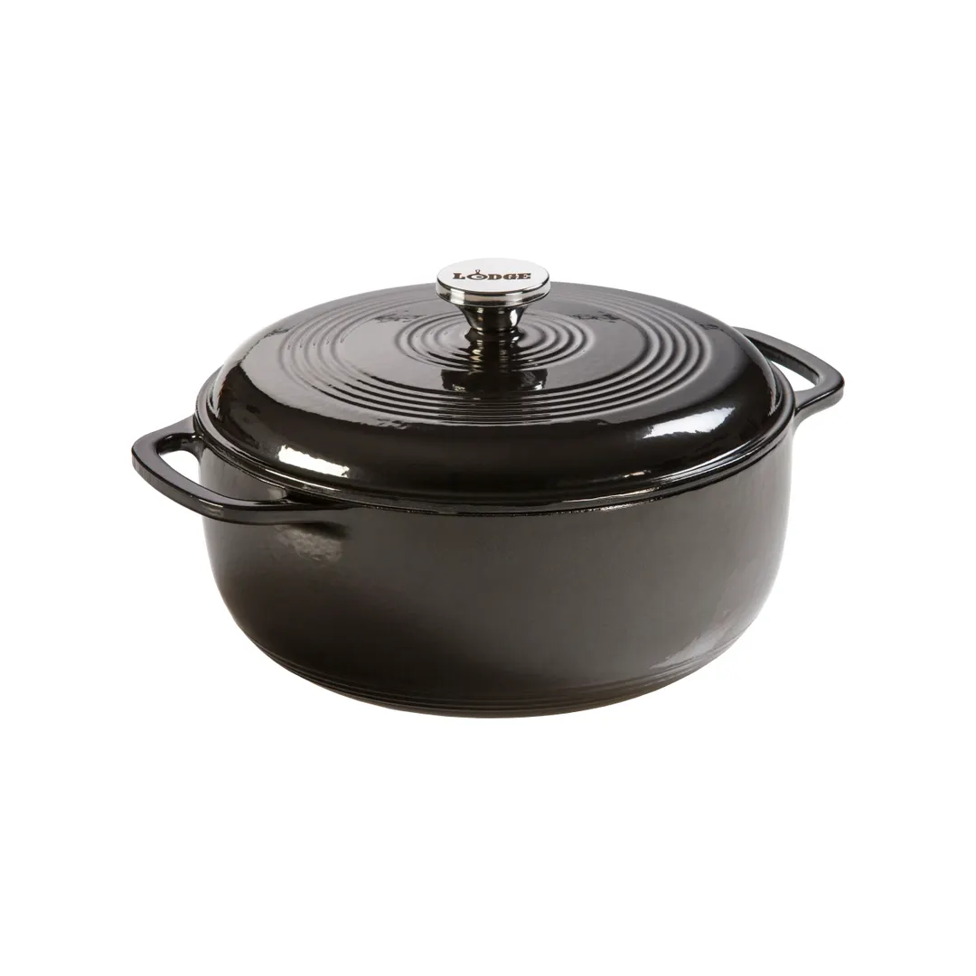 Lodge EC6D18 Dutch Oven – 6 Qt, 11-3/5" Dia x 6" H Iron, Black Enamel, Induction, 500°F Oven Safe