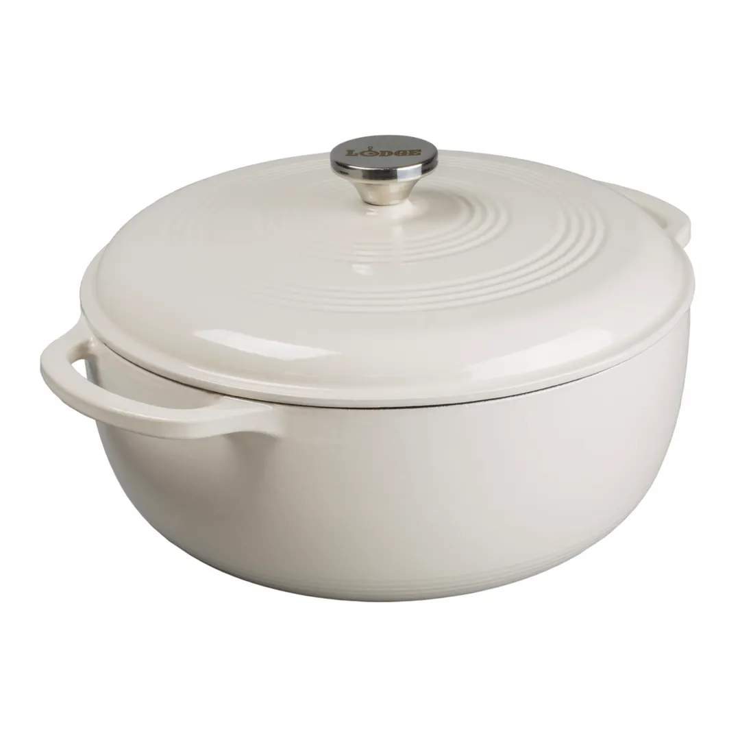 Lodge EC7D13 Dutch Oven, 7.5‑Qt, 12" White Enameled Cast Iron, Induction‑Ready, Oven‑Safe 500°F