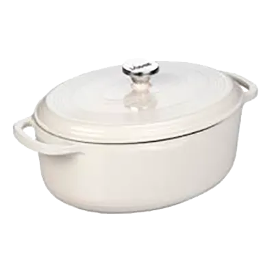 Lodge EC7OD13 Dutch Oven – 7 Qt Enameled Cast Iron, White Interior, Oyster Exterior, Induction Ready