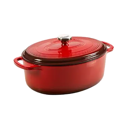 Lodge EC7OD43 Dutch Oven, 7 Qt Oval, Red Cast Iron, 15" x 11", Induction Ready, Oven Safe 500°F