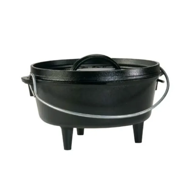 Lodge L8CO3 Camp Dutch Oven – 2‑Qt 9" Cast Iron, Black, Flanged Lid for Coals, Campfire Safe