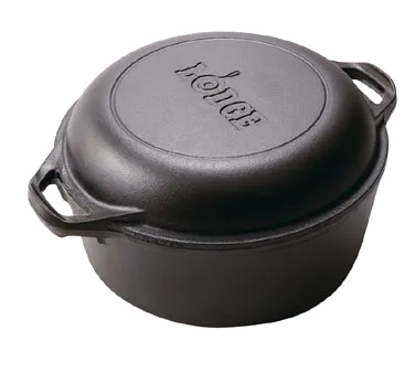 Lodge L8DD3 Double Dutch Oven – 5‑Qt Cast Iron, Black, 10" Diameter, Induction‑Ready