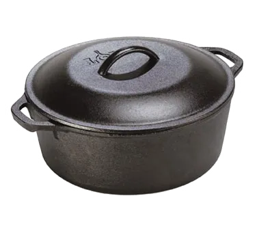 Lodge L8DOL3 - 5 Qt Cast Iron Dutch Oven, 10-9/10" Dia x 5-2/5" H, Black, Induction, Made in USA