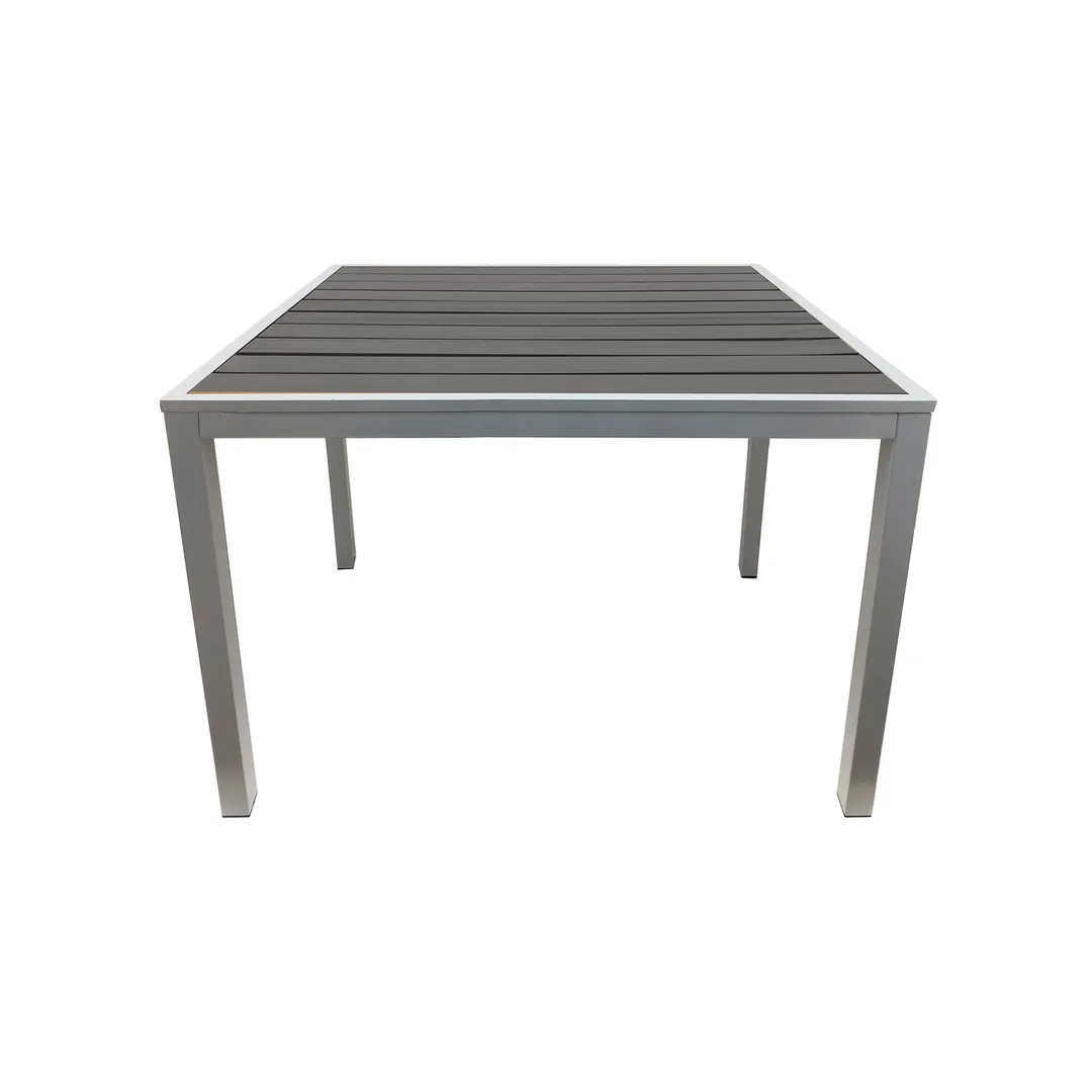 Oak Street OD-TK3636-G Square Outdoor Table 36" x 36" Gray Teak Top, Steel Base Silver Finish, Nylon Glides