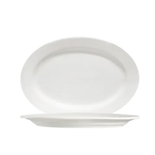 CAC China 101-13 Platter, 11-1/4" L x 8-1/4" W x 1" H, Oval Porcelain White, Rolled Edge - Dozen