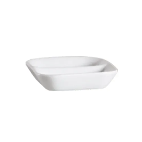CAC China 101-SQ2 Lincoln Sauce Dish, 3"L x 3"W x 3/4"H, 2 Compartments, Porcelain Bone White - Dozen