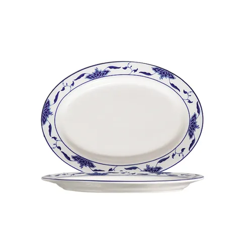 CACChina 103-41 Blue Platter, Oval 14" L x 9-7/8" W x 1-1/8" H, Porcelain, Blue, Rolled - Dozen