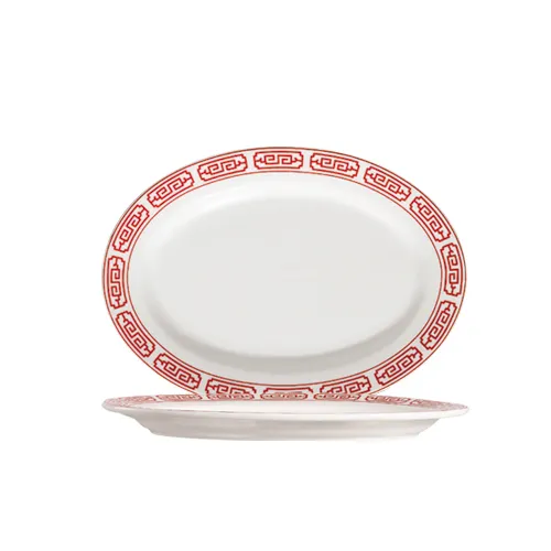 CAC China 105-13 Red Oval Platter, 11-1/4" L x 8-1/4" W x 1" H, Porcelain, Red/Bone White - Dozen