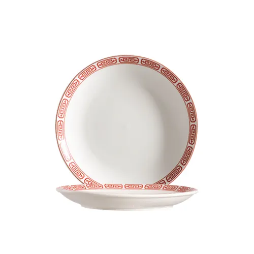 CAC China 105-16C Red Gate Plate, 10" Dia x 1-1/4" H, Coupe Rim, Porcelain Red/Bone White - Dozen