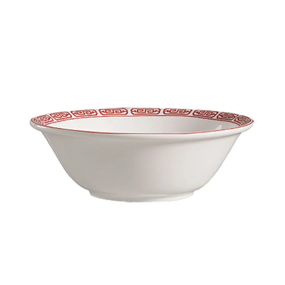 CAC China 105-84 Red Gate Noodle Bowl, 36 Oz., 8" Dia., 2-3/4" H, Porcelain, Red/Bone White - Dozen