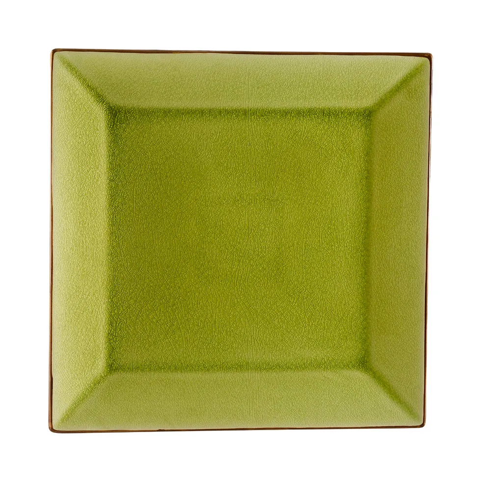 CAC China 6-S16-G Square Plate, 10" x 10" x 1-1/2", Golden Green Stoneware, Microwave Safe - Dozen