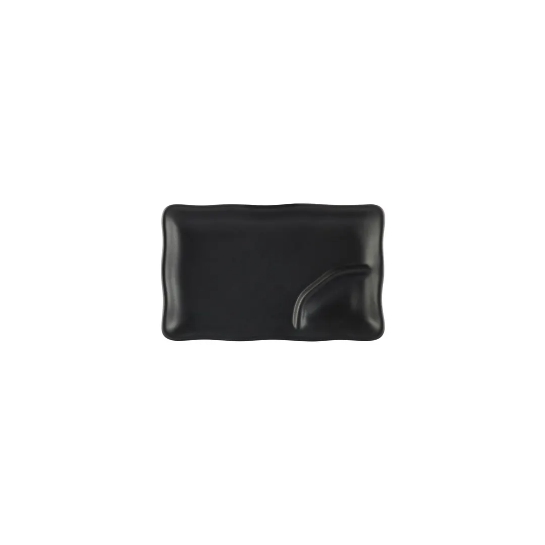 CAC China 666-77-BLK Japanese Plate, 8" x 4" x 1-1/4", 2-Compartment, Stoneware, Black, 1 Dozen
