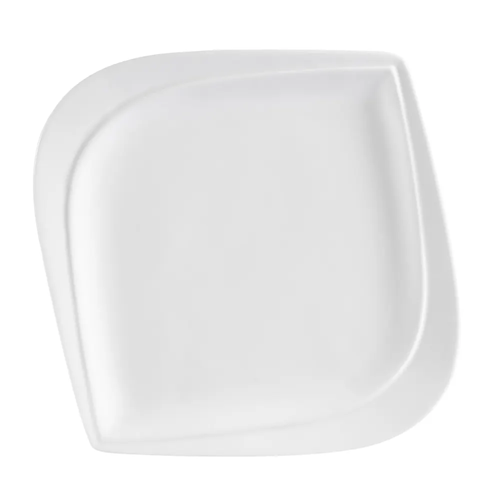 CAC China ASP-8 Aspen Tree Plate, 8" x 8" x 3/4", Square Leaf, Porcelain, Bone White - Dozen