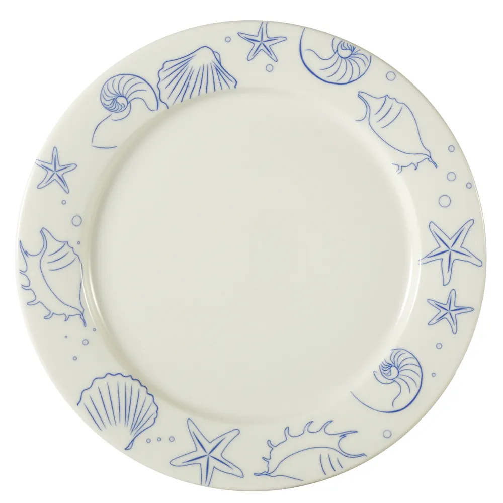 CACChina ATC-21-AW Atlantic Plate, 12" Dia x 1-1/4" H, Ceramic, Blue/White, Dishwasher Safe - Dozen