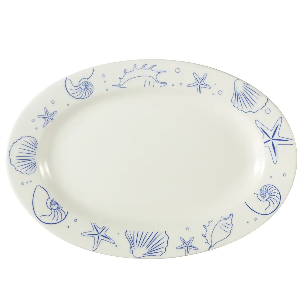 CAC China ATC-51-AW Oval Platter 15"L x 10-1/4"W x 1-1/2"H Ceramic Blue Dishwasher Safe - Dozen