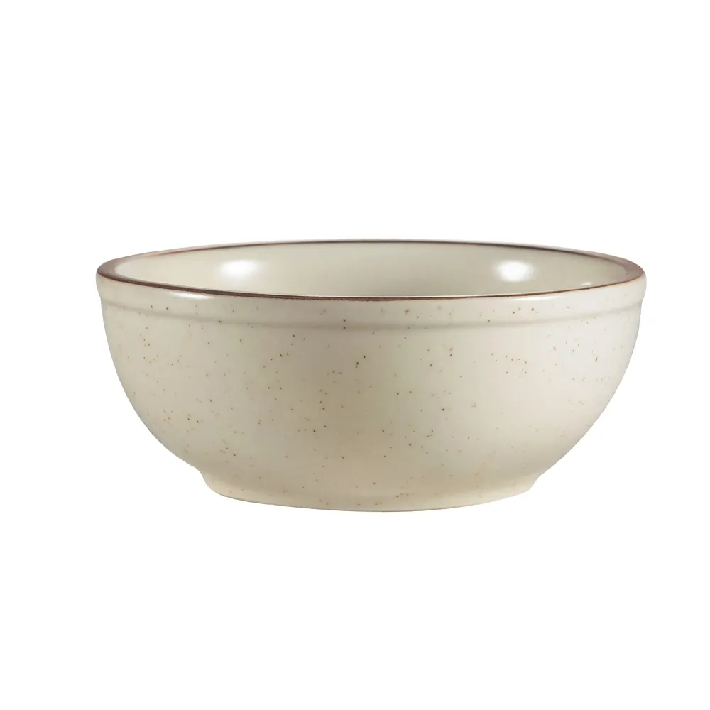 CACChina AZ-18 Nappie Bowl, 15 Oz, 5-7/8" Dia x 2-1/4" H, Round, Ceramic, Brown Rim, White - Dozen