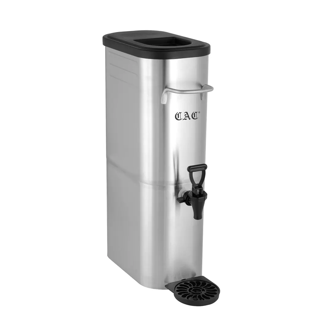 CAC China BVDS-IT3 Iced Tea Dispenser 3‑Gal Stainless Steel, Front & Back Handles, Black Lid – Set