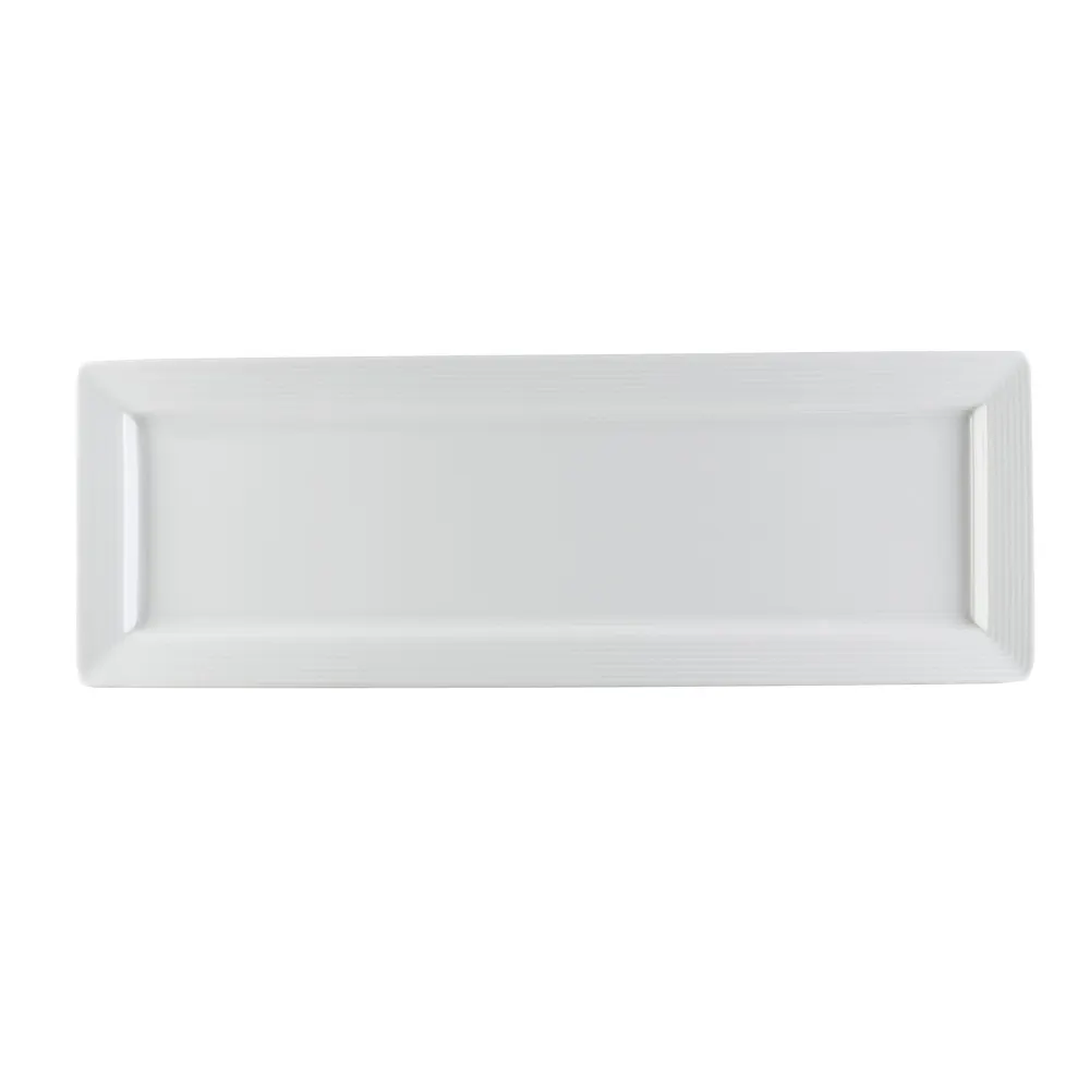 CAC China CBS-461 Platter, 16-1/4" L x 5-1/2" W x 1" H, Porcelain, White, Embossed Rim - Dozen