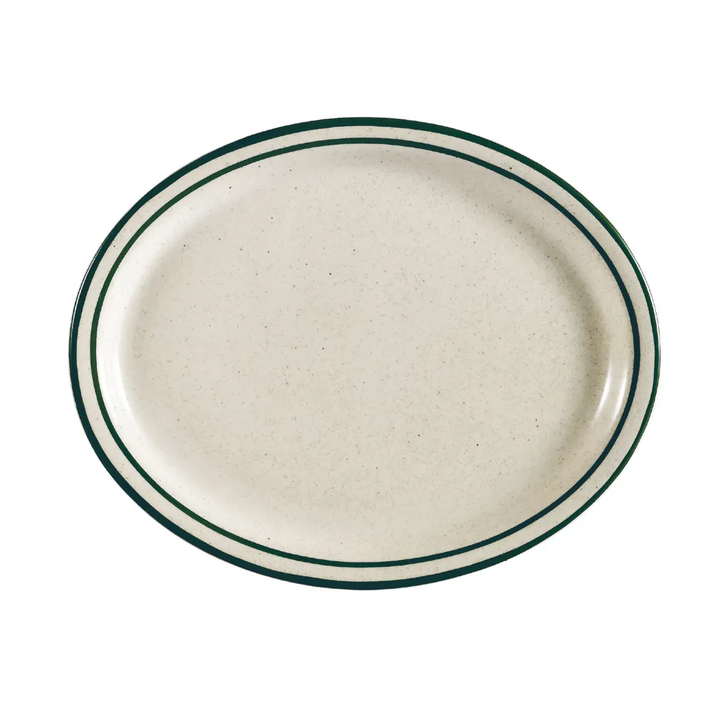 CAC China CES-13 Emerald Tray- 11½" L x 9" W x 1" H Ceramic, Emerald Rim/Speckled/White - Dozen